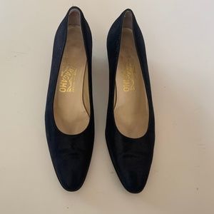 Ferragamo Navy Low Heels